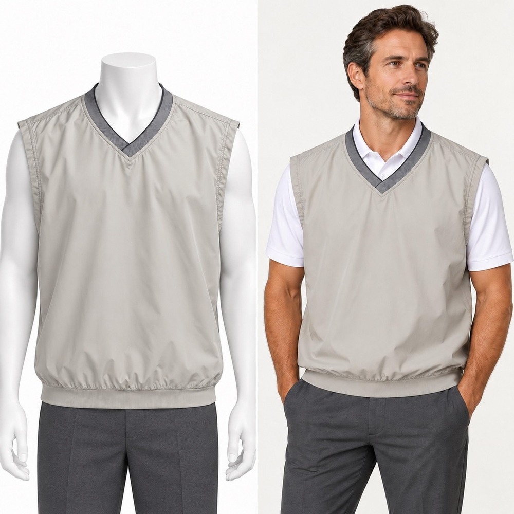 Chestnut Hill Golf Wind Vest Men Large Beige V-Neck Pullover Pockets Lightweight